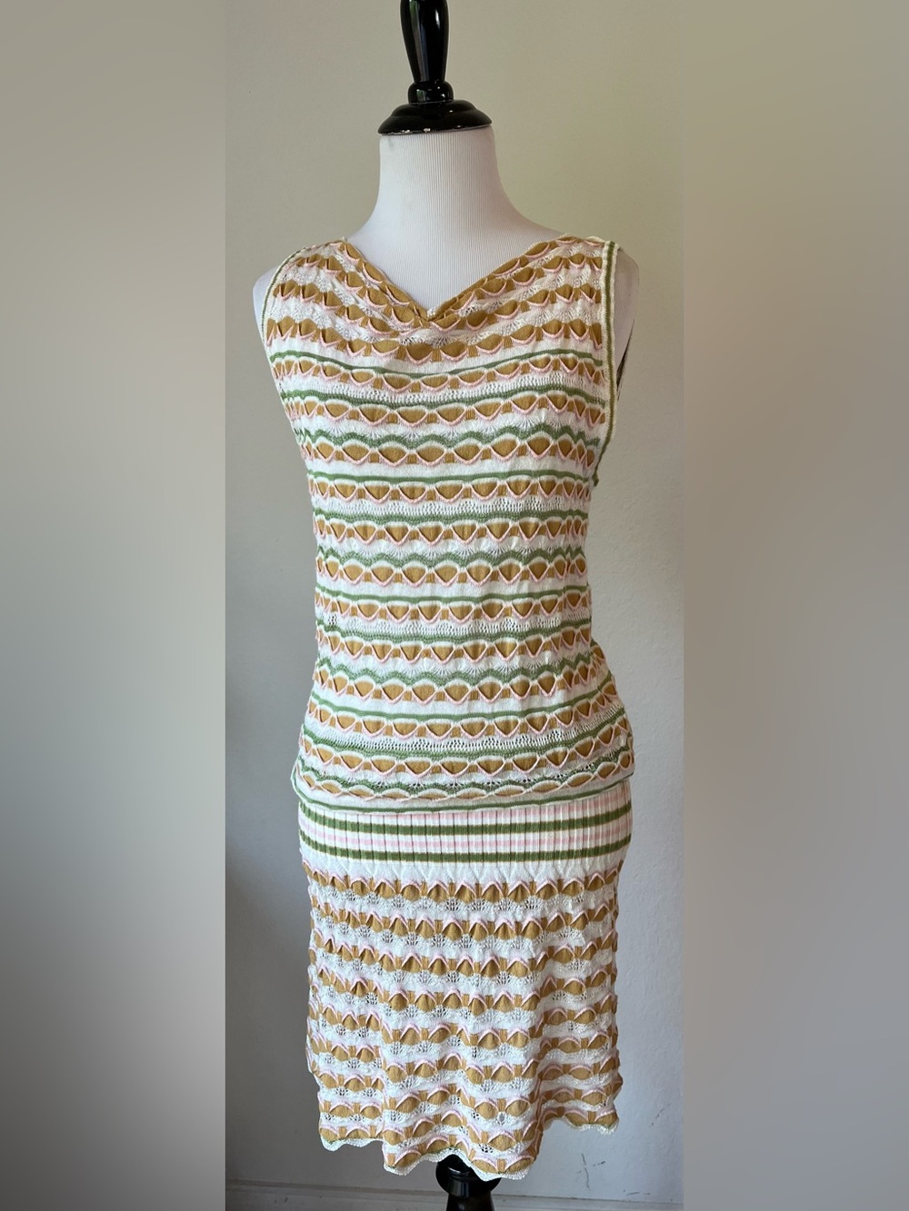 M Missoni Pastel Knit Geometric Stripe Pattern Sheath Dress Size S